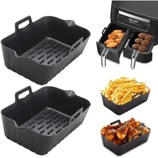 alyvisun Silikonform für Heißluftfritteuse, 2 Stück Quadratische Heißluftfritteusen Backform, Air Fryer Silikon Einsatz Wiederverwendbar, Schwarz
