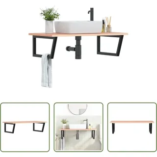 The Living Store Waschtischplatte mit Halterung Stahl und Massivholz Eiche - Braun