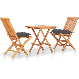 The Living Store 3-tlg. Bistro-Set mit Anthrazit Kissen Massivholz Teak - Grau