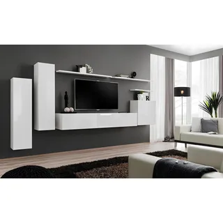 Wohnwand Wohnzimmer Set 7tlg Sideboard Wandregal Weiß TV-Ständer Wandschrank - Weiß