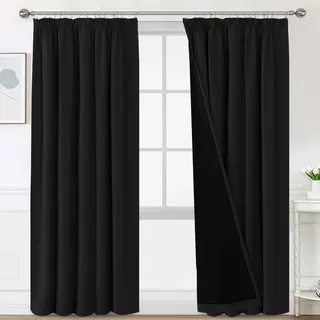 BellaHills Blickdichte Vorhänge Thermovorhang Kälteschutz 2er Set H260 x B140 cm Doppellagiger und Dicker Vorhang gegen Kälte für Tür 100% Verdunklungsgardine Blackout Curtain for Bedroom, Schwarz