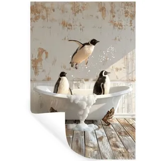 MuchoWow Wandtattoo Vintage - Pinguin - Badewanne - Schaumstoff 80x120 cm , Schwarz , Kunststoff , 80x120x0.1 cm , Tapeten & Wandverkleidungen, Wandtattoos & Sticker