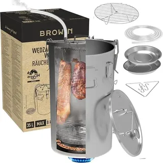 Räucherofen im Topf 330150 | 35 Liter | Räucherkammer für Gasherde 50 cm hoch | 8kg Heimräucherofen Set mit Thermometer