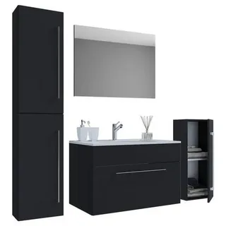 Mid.you Badezimmer , Schwarz , Metall , 5-teilig , 1,1 Schubladen , 126 cm , hängend , Badezimmer, Badmöbelsets & Badmöbelserien, Badmöbel-Sets