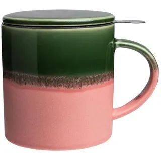 Tranquillo Tee-Aufgusstasse große Keramik Teetasse mit Sieb und Deckel, Teebecher Steingut, Farbe: Vintage Pink, 410 ml