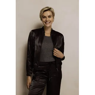 Boleroblazer ZHRILL "ZHMARIE", Damen, Gr. XL, schwarz, Web, Obermaterial: 69% Viskose, 31% Polyester, unifarben, normal hüftbedeckend, Rundhals, elastischer Bund, Blazer Boleroblazer, Satin-Blouson mit Reißverschluss