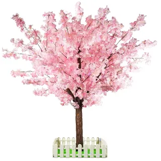 Künstliche Kirschblütenbäume, handgefertigt, hellrosa, für drinnen und draußen, 1,5 m hoch, künstlicher Baum mit natürlichem Holzstamm und lebensechten Blumen für Zuhause, Büro, Party, Hochzeit