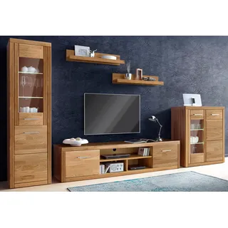 OTTO home Wohnwand "Logo,Fronten Massivholz,Korpus Holzwekstoff,Böden versetzbar", Set, 5 Stk. tlg., eiche teilmassiv),