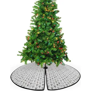 ABAKUHAUS Baum Weihnachtsbaum Rock und Schürze Doodle Sketch Art-Stern, Weihnachtsdeko 135 cm aus Stoff Weihnachtsbaumschmuck, Schwarz, Grau, Rot - Schwarz, Grau, Rot