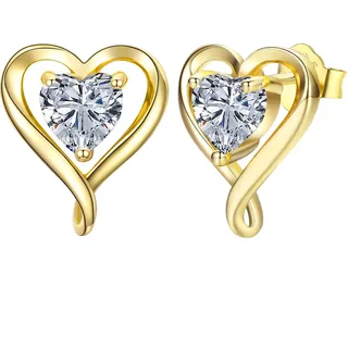 LAVUMO Ohrringe Silber 925 Echt 5A Zirkonia Herz Ohrstecker Geschenke für Frauen Freundin Mama Beste Freundin Mutter Oma zum Geburtstag Valentinstag Weihnachten Schmuck Damen