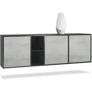 Vladon Sideboard Cuba Türen in Beton Oxid Optik , Hellgrau , Holzwerkstoff , 182x53x35 cm , Kleinmöbel, Kommoden, Sideboards