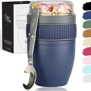 Milu Müslibecher to go 400ml MüsliMax Plastik Joghurtbecher für Müsli I auslaufsicherer Becher mit Löffel für Yoghurt/Porridge (Navyblau)