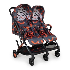 Cosatto Woosh Doppel-Kinderwagen – leichter Kinderwagen von der Geburt bis 22 kg, Zwillinge oder Geschwister – einhändig, faltbar, kompakt, unabhängige Sitze, Anthrazit Mister Fox)