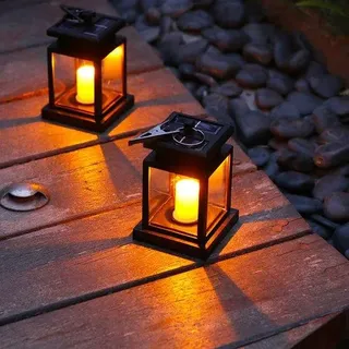 2er Solarleuchten für Außenbeleuchtung - Solarleuchten für Außenbeleuchtung - Kerzenstil kleine Palastleuchten - für Camping, Terrasse, Garten, Patio, Veranda, Gartendekoration - Schwarz - Schwarz
