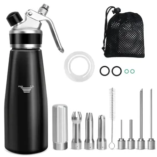 ColCospie Sahnespender,Sahnesyphon 500ml Muttertagsgeschenk für Mama für Cremes,Desserts mit 3 Edelstahl Deko-Düsen,4 Injektor-Tipps und 1 Reinigungbürste,Aufbewahrungstasche+Ersatzgummiring