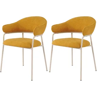 Rebecca Mobili Stühle Piesang 82,5x57x56,5 Polyestergewebe Stahl Gelb Weiß Modern SET 2 Stück - Gelb