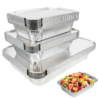 Huhemy 32 Stück Aluschalen Grill,2200ml/1100ml/700ml Alu Grillschalen,Einweg Grillschale Alu mit Deckel,Grill Aluschalen Für Kochen,Rösten,Backen,Braten.