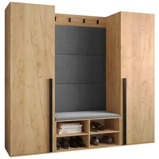 Möbel Kryspol Garderoben-Set 184/184/42 , Eichefarben, Grau , Kunststoff , Nachbildung , 6 Fächer , 184x184x42 cm , Garderobe, Garderoben-Sets & Garderoben-Serien, Garderoben-Sets