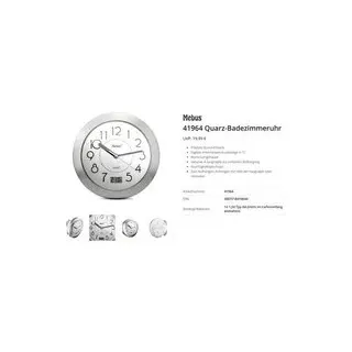 Mebus 41964 Quarz Wanduhr Aluminium Badezimmer-/Feuchtraum geeignet