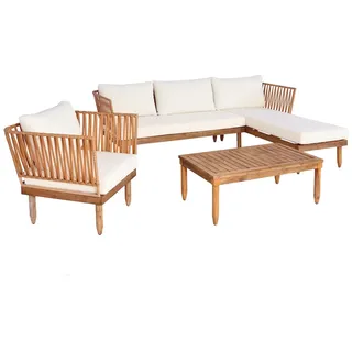 Mendler Garten-Garnitur HWC-L29, Garnitur Sitzgruppe Lounge-Set Sofa, Akazie Holz MVG-zertifiziert ~ creme-weiß