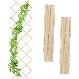 Relaxdays Rankgitter ausziehbar, 3er Set, 180x60 cm, Holz, Wandmontage, Rankhilfe Kletterpflanzen, Holzgitter, Natur