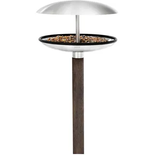 blomus -FUERA- Vogel-Rastplatz aus mattiertem Edelstahl / Hartholz, Vogelhaus Futterstelle und Vogeltränke 2-IN-1, wetterfest, Futterstation, Ganzjahresnutzung (H / B / T: 132 x 25,5 x 25,5 cm, 65033)