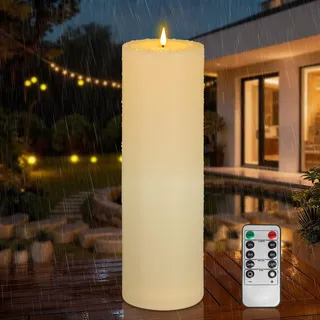 Kimjo 10CM x 30CM Flammenlose Große LED Kerzen Outdoor Wasserdicht - Elfenbeinweiß Plastik Led Kerzen mit Timerfunktion Fernbedienung Groß - Led Kerzen Flackernde Flamme 500+ Stunden Batterie