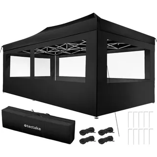 tectake Pavillon Viola, inklusive Spannseile, Heringe und Tragetasche, schwarz , Schwarz , Kunststoff , Rechteckig , 300x280x600 cm , Sonnenschutz, Pavillons