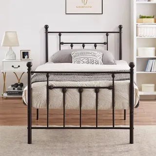 VECELO Metallbett 90 x 200 cm Minimalistischer Bettrahmen mit Kopfteil und Lattenrost, Modern Gästebett Jugendbett, Einfacher Aufbau für Schlafzimmer Gästezimmer, Schwarz