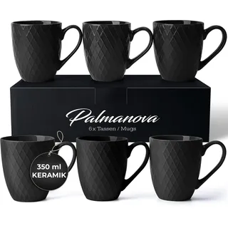MIAMIO - Kaffeetassen Set 6 x 350 ml - Palmanova Collection (Schwarz) | Moderne Keramik Tasse Matt, Kaffeetasse / Kaffeebecher groß