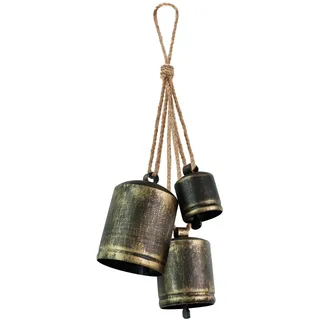KPCB Tech KPCB Weihnachtsglocke Windspiele Hanging Vintage Bells Garden Set mit 3 Rustikalen Bronzeglocken Deko