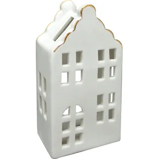 Hauslaterne Keramik Hytte Laterne Haus 7x5x13,8 cm Weiß/Gold 1 Stück - Weiß