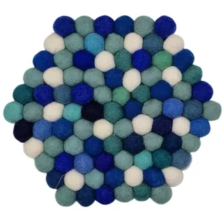 Grült Home Topfuntersetzer - Filz untersetzer für Tassen, Töpfe, Pfannen und Tassen handgefilzt in Nepal (Blau, Hexagonal 10 cm)