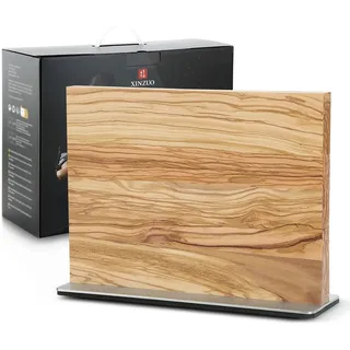 XINZUO Olivenholz Messerhalter Magnetisch, Doppelseitig erhältlich, Ohne Messer, Messerblock Magnetischer, Doppelseitiger Starker Magnet Messerhalter für Küche, Holzblock Küchen-Organizer