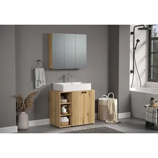 PureBliss BD:Ko.+Fr.Evoke Eiche Melamin,Abs.Fr.Schwarze Rillen,Badkombination