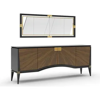 Luxus Set Esszimmer Sideboard mit Spiegel Design Modern Möbel Neu - Braun