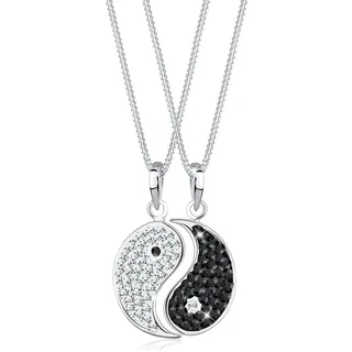Ketten-Set ELLI "Halskette Partnerkette Yin Yang 925 Silber, mit Kristallen von Swarovski" Gr. 45, bunt, Halsketten, Damen, Silber 925 (Sterlingsilber), Ketten-Set