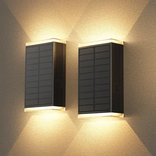 GBEAST Solar Wandleuchte Aussen, Solar Wandleuchte Aussen Up and Down Leuchten Solarleuchte, 3000/4000/6000K&RGB 4 Modi, IP67 Dekoration für Häuser, Garagen, Veranden, Hauseingänge (2, Schwarz)