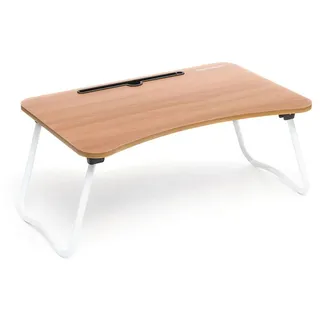 InnovaGoods - Multifunktionaler Klapptisch MUVISK, Ideal für Laptop, Lesen, Frühstück, Mit Mobilgerätehalter, Kabelmanagement, Leicht zu Reinigen, Braun, 60 x 27 x 40 cm, Metall
