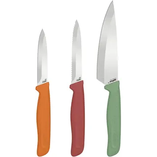 Zyliss Klassisches Messerset 3-tlg. Rostfreier Edelstahl Ergonomischer Griff Grün/Orange/Rot/Weiß