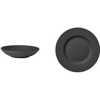 Villeroy & Boch - Manufacture Rock Schale flach, 1100 ml, 23 cm, schwarz Manufacture Rock Speiseteller, 27 cm, Premium Porzellan, spülmaschinen-, mikrowellengeeignet, schwarz