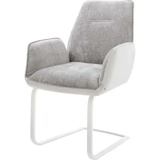 DeLife Freischwinger Zoa-Flex Materialmix Echtleder Weiß-Silbergrau Freischwinger flach Weiß Taschenfederkern