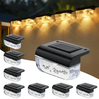 Anmossi Solarlampen für Außen Garten, 12 Stück Solar Zaunleuchten, Wasserdichte LED Stufenleuchten für Draußen, Stufen, Zäune, Terrassen, Treppen, Pool und Hof, Warmweiß