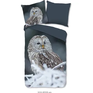 Good Morning Bettwäsche Eule - 155x220 cm - 100% Baumwolle - Grau