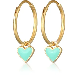 Elli Creolen Herz Love Emaille 925 Silber grün 30