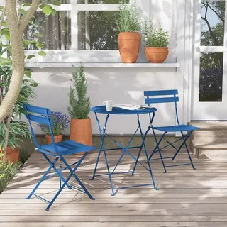 Grand patio Bistro Set 3 Stück Premium Stahl Klappbar Peacock Blue - Blau
