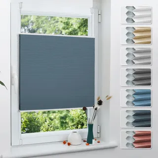 Grandekor Verdunklungsplissee Wabenplissee ohne Bohren Weiß-Blau 40x130cm (BxH) Klemmfix Plissee ohne Bohren Verdunkelung Thermo Rollo Wärmedämmung, Privatsphäre - & Sonnenschutz