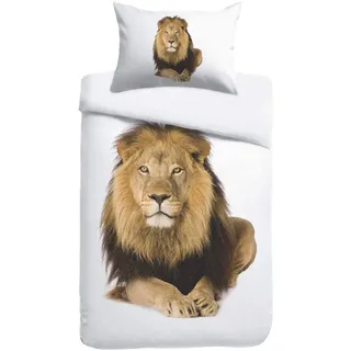 Sognamo George Baumwollbettwäsche 135x200 80x80cm Farbe Weiss Löwe Lion Reißverschluss Reine Baumwolle Organic Fair Trade I Bio