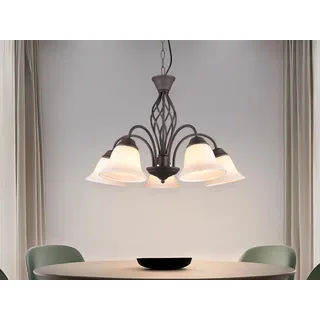 LED Landhausstil Esszimmerlampe Rostoptik 5-flammig mit Glas Lampenschirmen Weiß