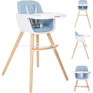 Kikkaboo, Kinderhochstuhl 2 in 1 Woody, Kinderstuhl, Tisch verstellbar, Gurt blau - Blau